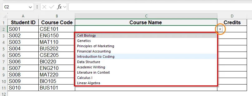 Drop-Down List for Easy Lookup Selection