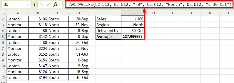 Using AVERAGEIFS to Apply Multiple Criteria