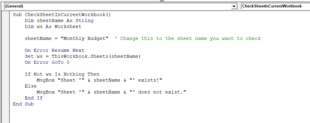 Check If the Sheet Exists in the Current Workbook