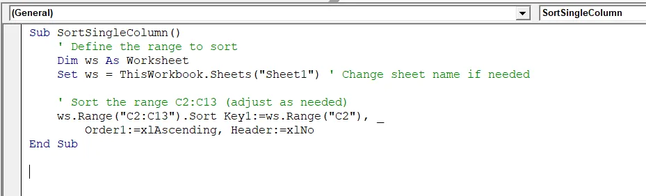 Sort a Specific Range in Excel Using VBA