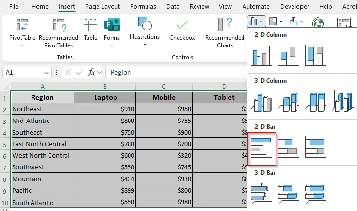 Create a 2-D/3-D Clustered Bar Graph