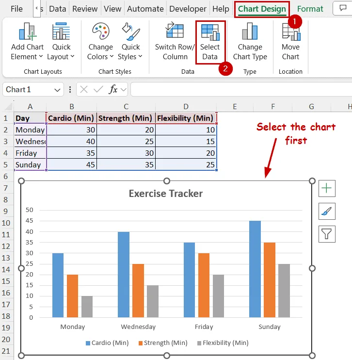 accessing select data option from the ribbon