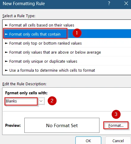 Use Excel’s Built-in “Blanks” Option for Conditional formatting