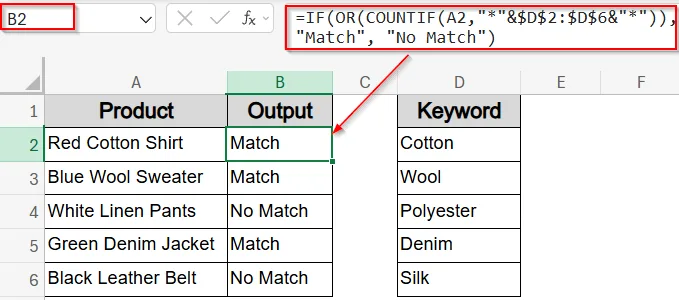 Check for List Matches Using COUNTIF with Wildcards