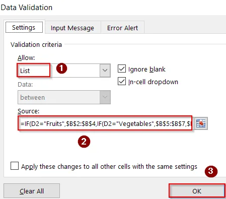 Apply a Conditional Drop-Down List with IF Statement and Direct Cell Reference