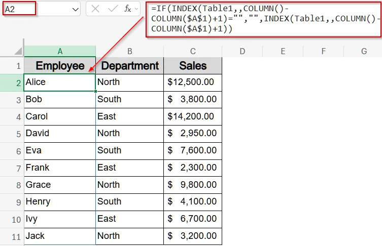 Apply Conditional Formula to Mirror an Entire Table