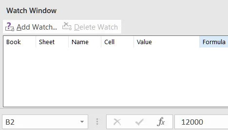 Opening the Excel Watch Window