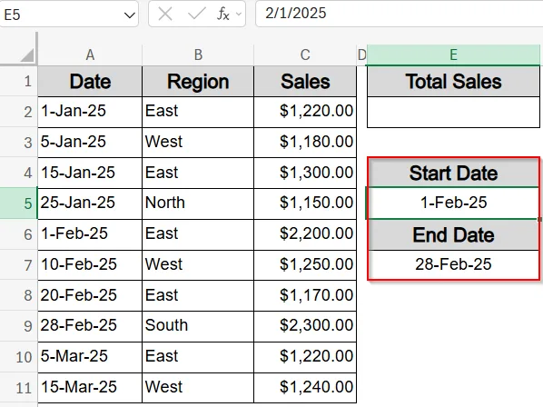Use SUMIFS Function with Two Cell-Based Dates to Define a Custom Monthly Range