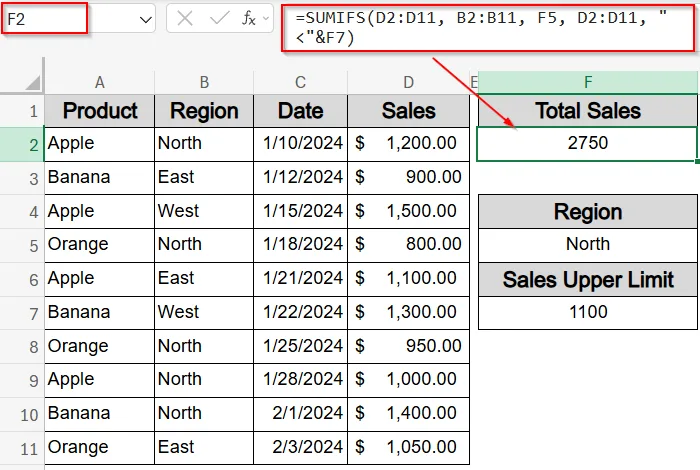Apply SUMIFS function with Comparison Operators and Dynamic Cell References