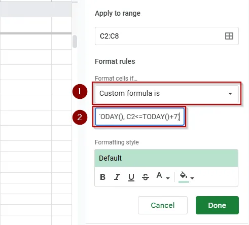 Highlight Dates Within the Next 7 Days Using TODAY and AND Functions in Conditional Formatting