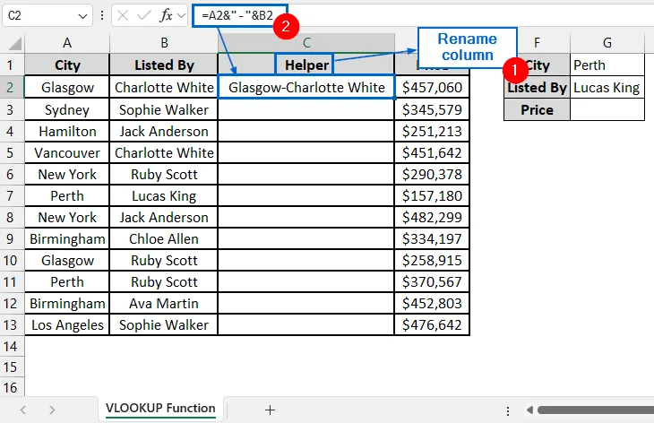 Use VLOOKUP Function with Helper Column