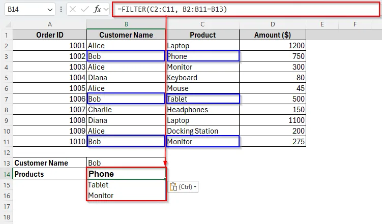 Vlookup and Return All Matches Vertically Using FILTER Function