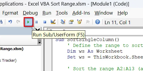 Sort a Specific Range in Excel Using VBA