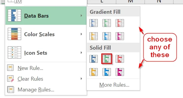 Use Conditional Formatting with Data Bars to Show Data Bars with Percentage
