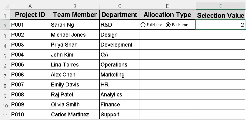 Insert a Radio Button in Excel