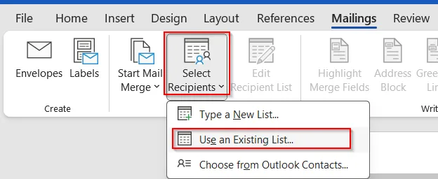 Using Word Mail Merge with Excel Data