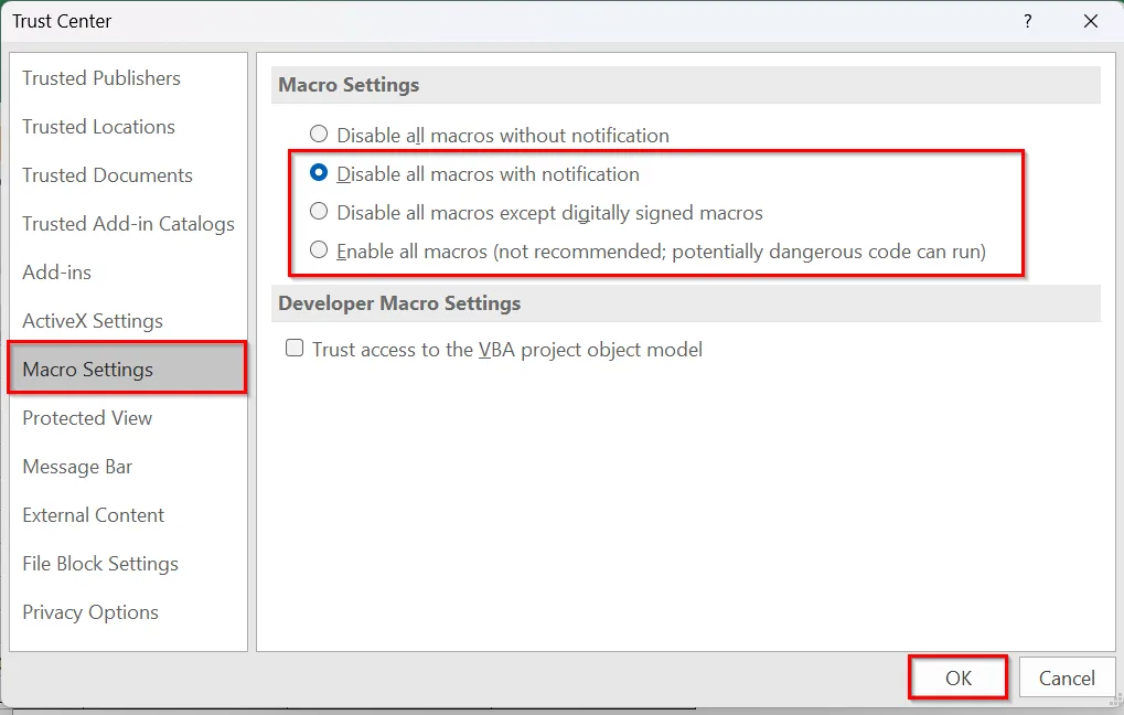 Check Macro Settings