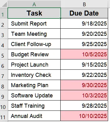 Highlight Dates Within a 30-Day Range Using Conditional Formatting