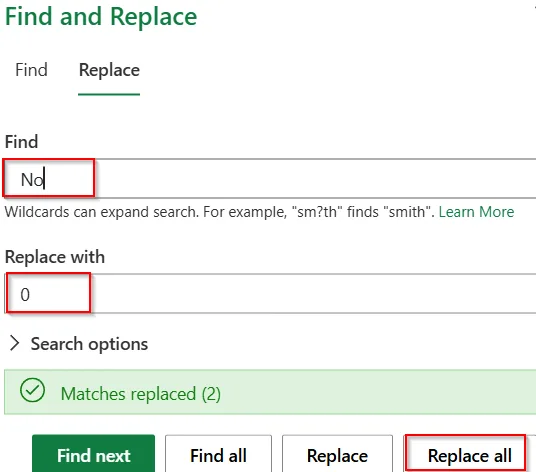 Use Find & Replace to Replace Yes/No with 1/0
