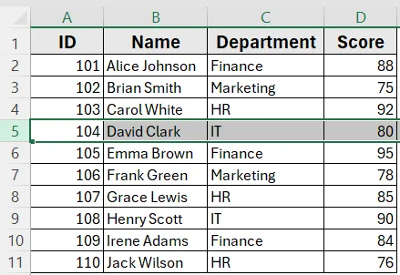 Highlight Active Cell’s Entire Row Using Rows(ActiveCell.Row).Select Statement