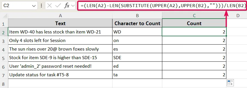 Counting Specific Text-Substring in a Cell