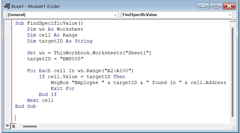Examples of Exit For Command in Excel