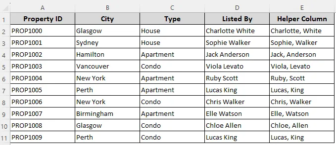Adding a Comma Between Names with the Flash Fill Feature