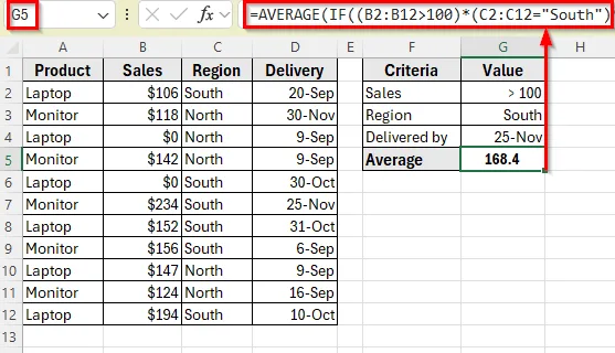 Use AVERAGE with IF for an Array Formula
