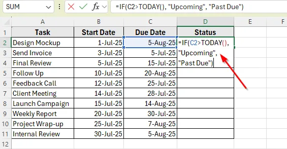 Identify Upcoming vs Past Due Tasks