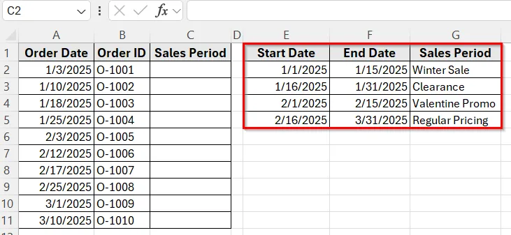 Combining INDEX and MATCH Functions to Check If a Date Falls Between Two Columns