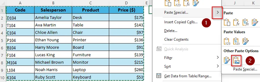 Turn an Excel Table into a Movable Picture