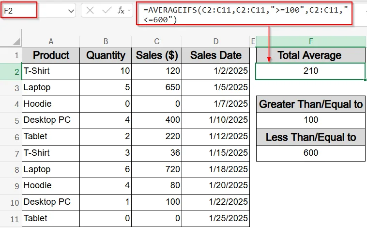 Find Average Within a Specific Numeric Range