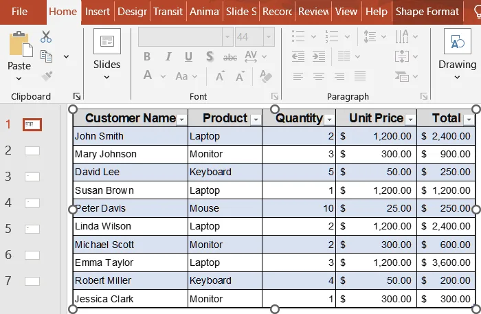Embed Excel Table with Live Connection in PowerPoint