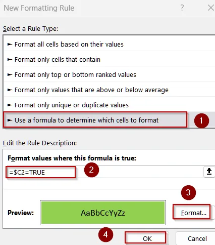 Applying Conditional Formatting Using Linked Cells