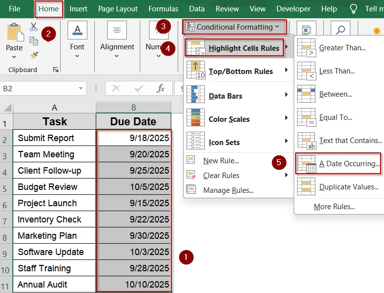 Conditional Formatting for Dates Within 30 Days for a Specific Date