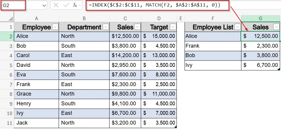 Insert INDEX and MATCH Functions for a Flexible Lookup