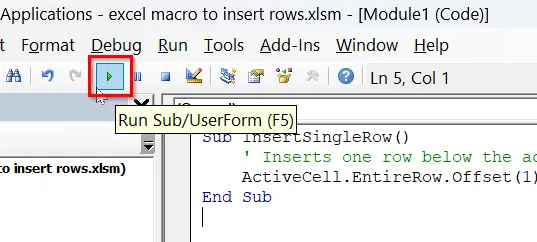 Insert a Single Row with Excel VBA