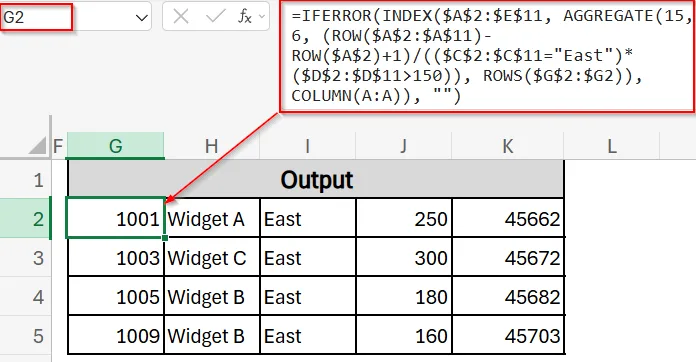 Extract Matching Rows Using AGGREGATE with INDEX Function
