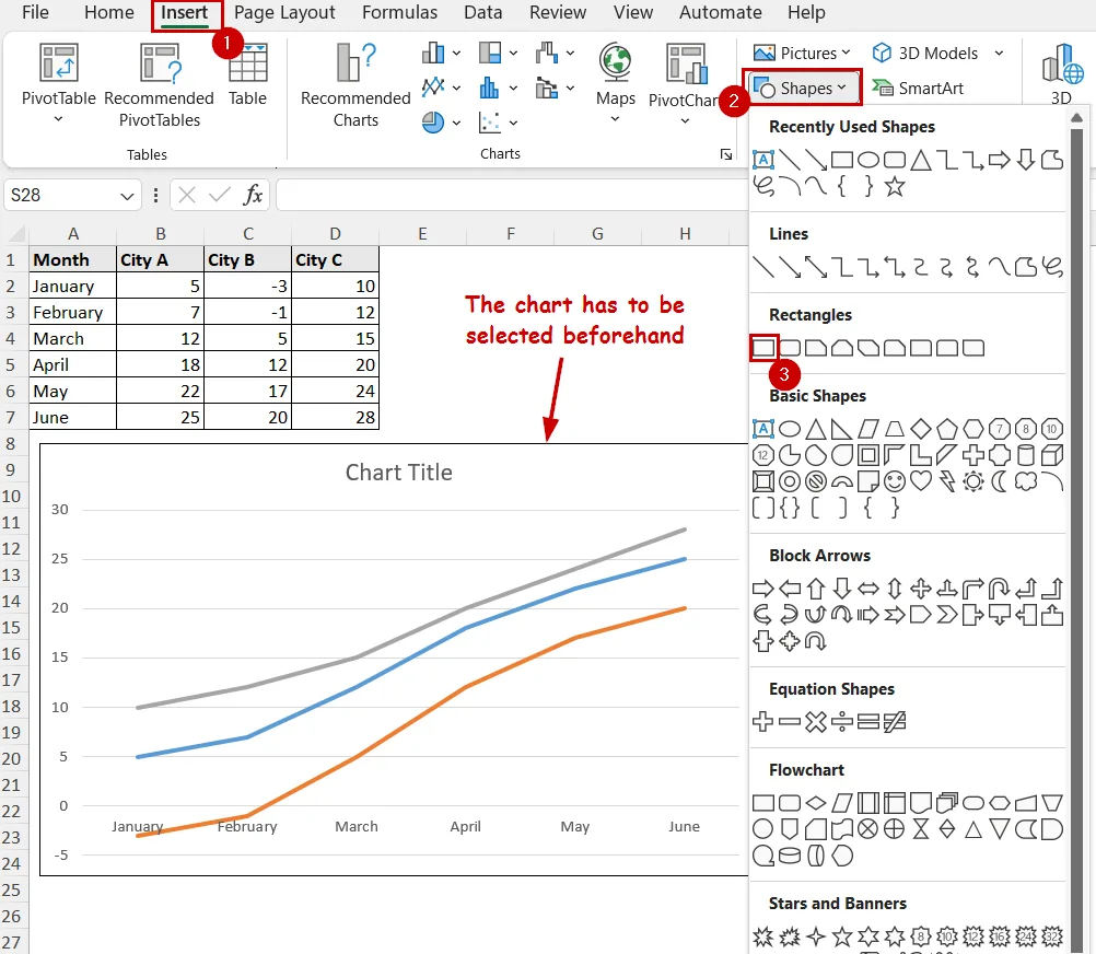 selecting a shape to insert in chart