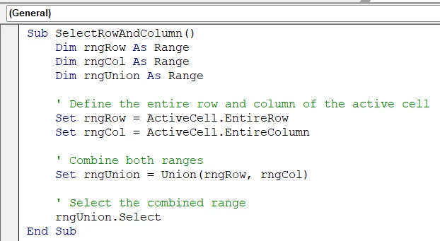 Select Both Row and Column of Active Cell Using the Union Method