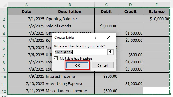 Calculating the Balance in a Table