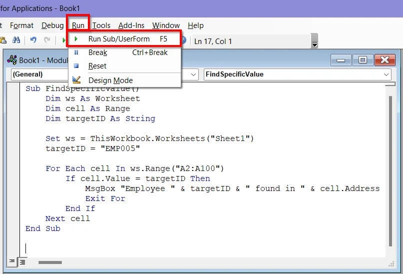 Examples of Exit For Command in Excel