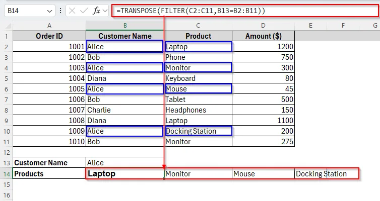 Vlookup and Return All Matches Horizontally Using FILTER Function