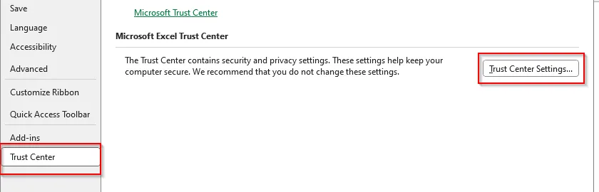 Activate Macros from the Trust Center