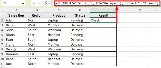 Example 2: Flag Orders with Pending or Delayed Status