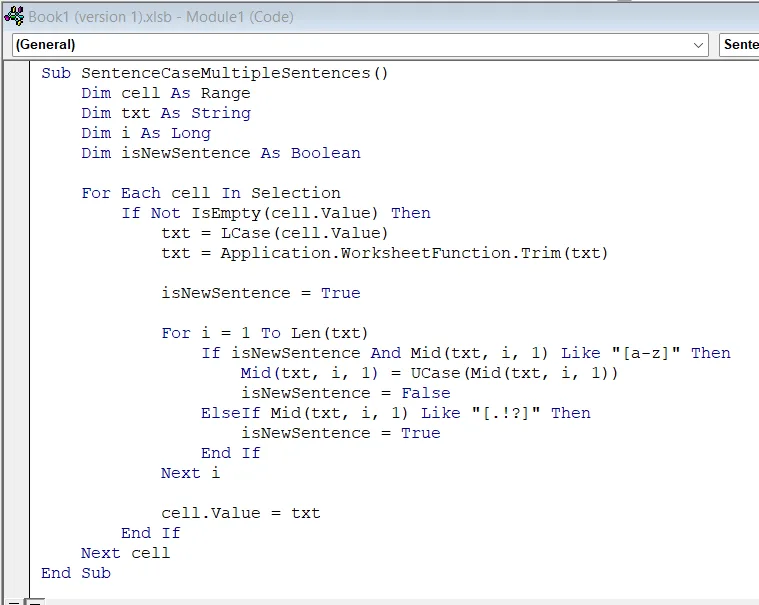 Insert VBA Macro to Change Sentence Case in Excel