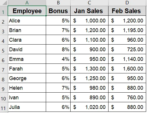 Example of Using Mixed Cell References to Calculate Total Pay with Bonus