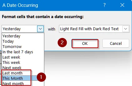 Conditional Formatting for Dates Within 30 Days for a Specific Date