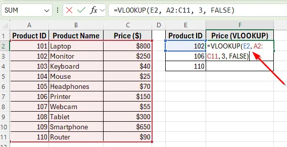 Using the VLOOKUP Function in Excel