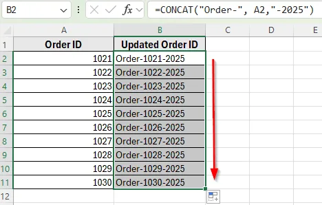 Applying CONCAT Function to Add Prefix and Suffix Text